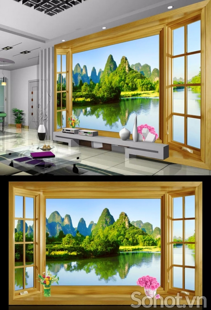 Gạch trang trí phong cảnh cửa sổ 3d