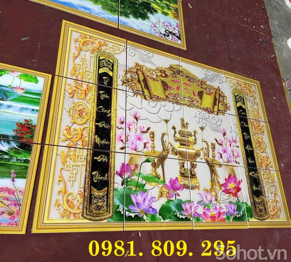 Gạch tranh phòng thờ 3d , tranh gạch hoa sen