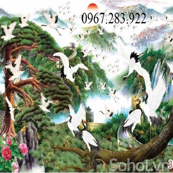 Tranh phong thủy gạch men chim hạc 3d