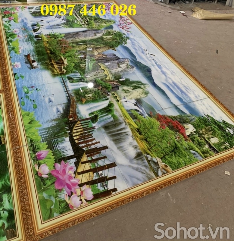 Gạch tranh phong cảnh thác nước ảnh thực tế HP822