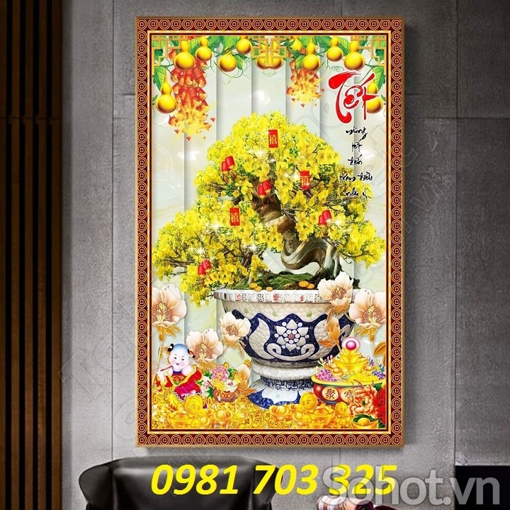 Tranh gạch 3D phòng khách- gạch tranh hoa mai