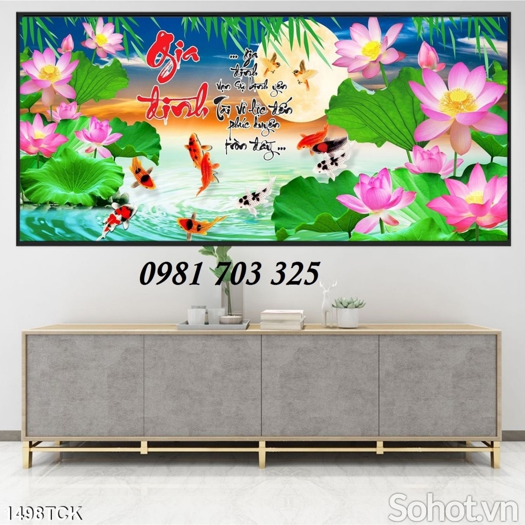 Tranh gạch phong thủy 3D hoa sen cá chép