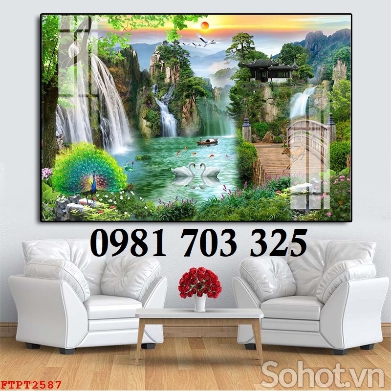 Tranh phong cảnh thác nước, gạch tranh ốp tường