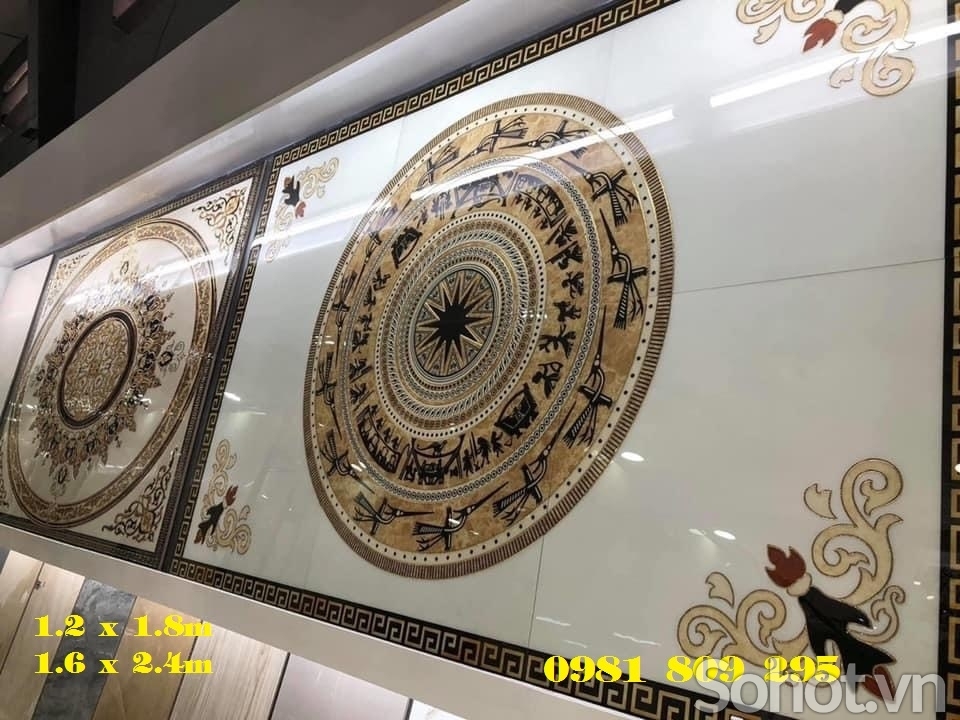 Thảm gạch trang trí phòng khách khắc kim đẹp