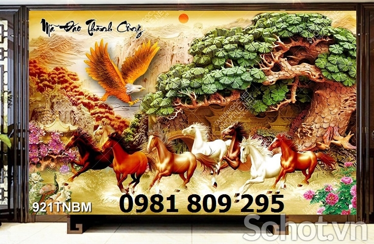 Tranh mã đáo thành công , tranh gạch ngựa 3d HP646