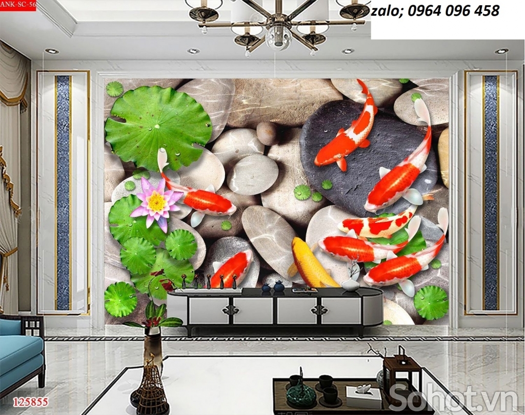Tranh cá chép - tranh gạch 3d cá chép - 745XM