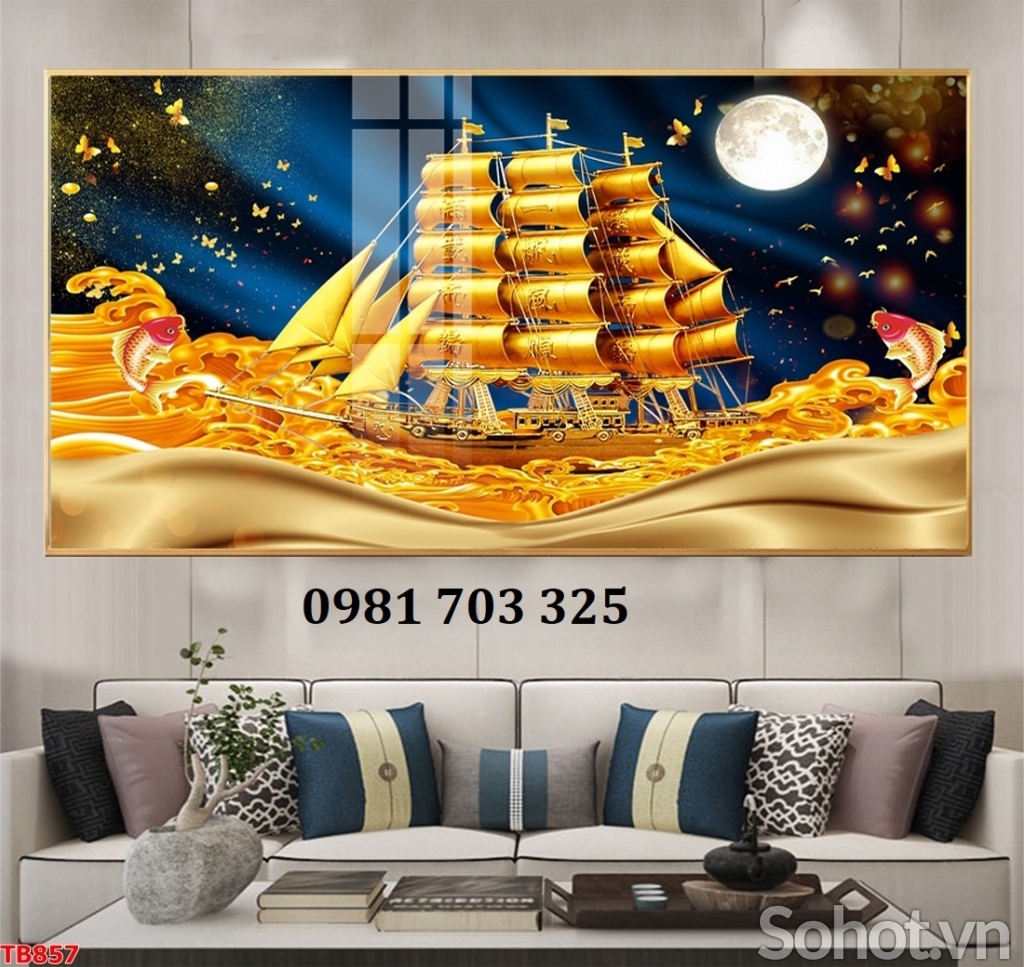 Gạch tranh phong thủy thuyền buồm 3D