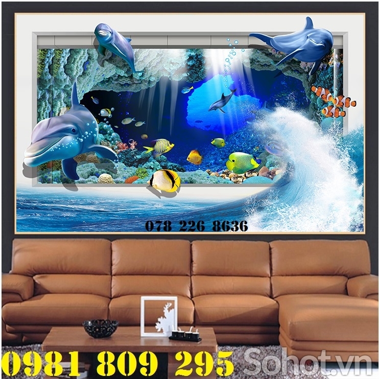 Gạch tranh 3d cá heo - tranh gạch ốp tường