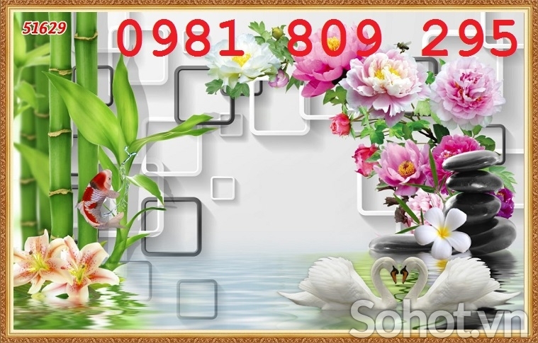 Tranah 3d hoa mẫu đơn , gạch 3d ốp tường