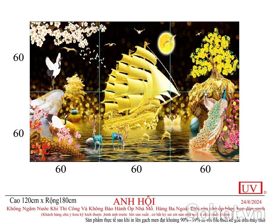 Tranh gạch men thuyền buồm vàng