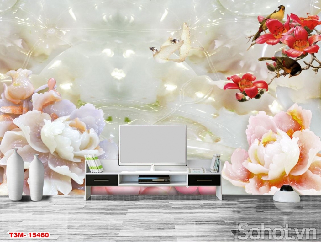 tranh hoa mẫu đơn- tranh gạch sứ ngọc 3D