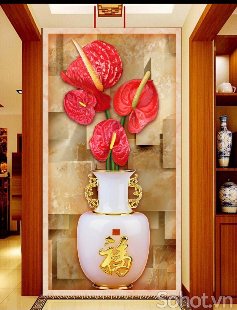Tranh gạch 3d bình hoa - gạch tranh 3d - 765XN