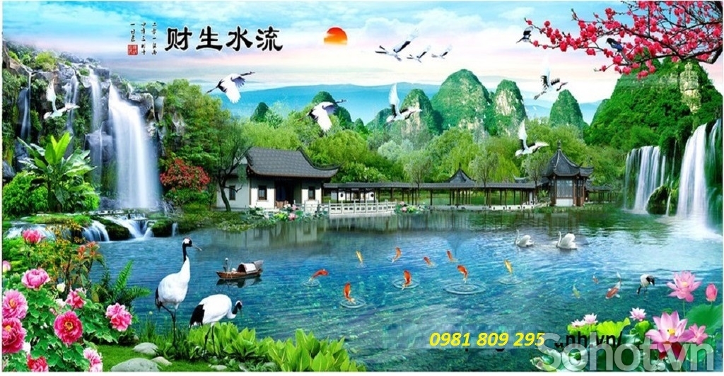 tranh gạch 3d, tranh phong cảnh làng quê