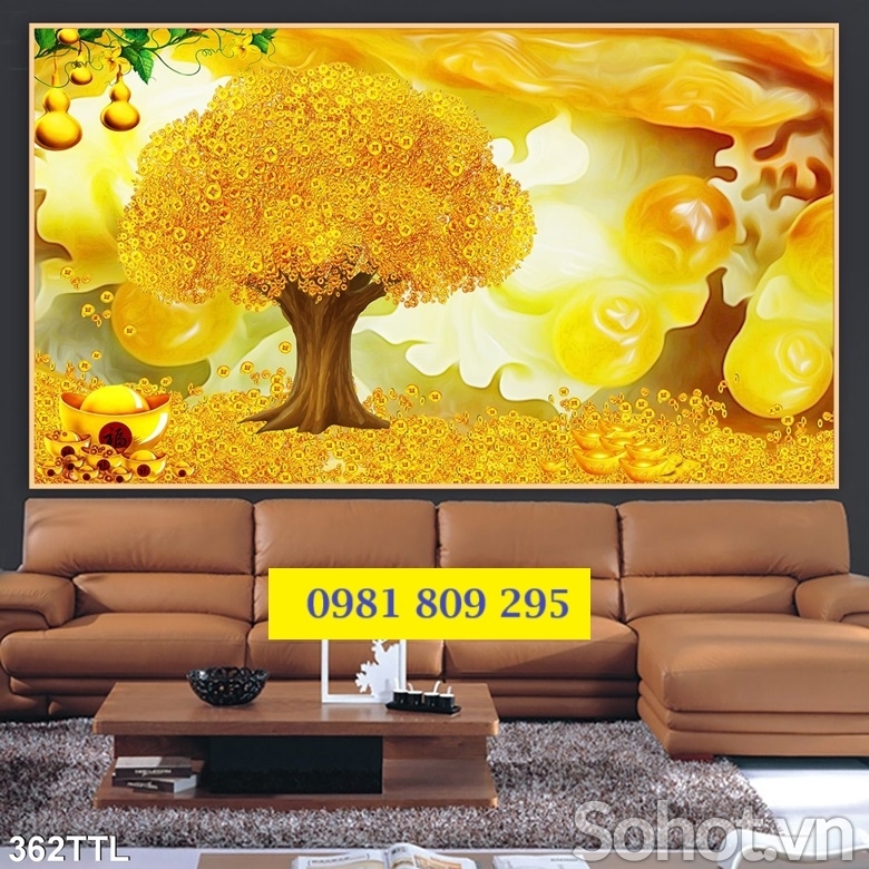 Tranh gạch cây kim tiền 3d