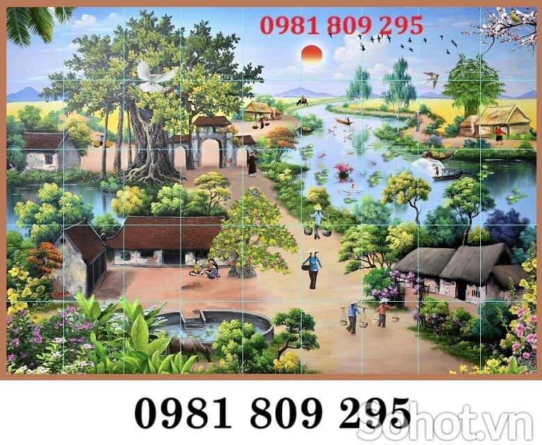 Tranh 3d làng quê , gạch tranh 3d cảnh làng quê trang trí