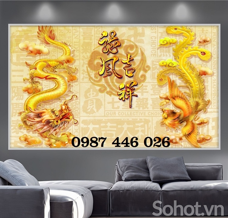 Tranh gạch men rồng vàng HP624