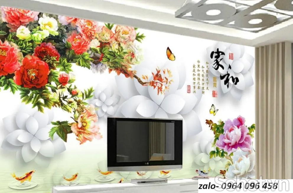 Tranh gạch 3d ốp tường hoa mẫu đơn - CX33
