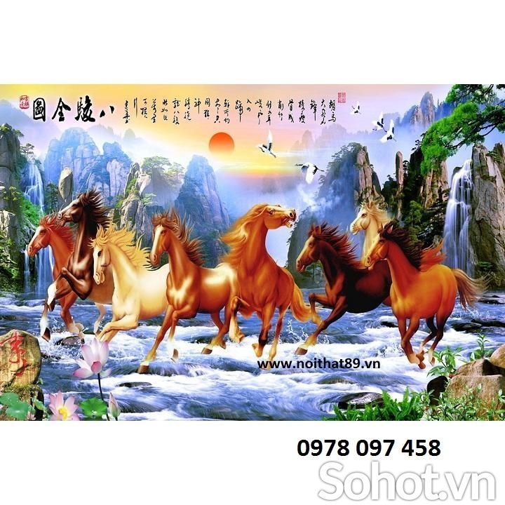 Tranh 8 chú ngựa - gạch tranh 3D