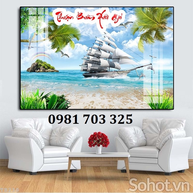 Tranh gạch thuyền buồm 3D dán tường