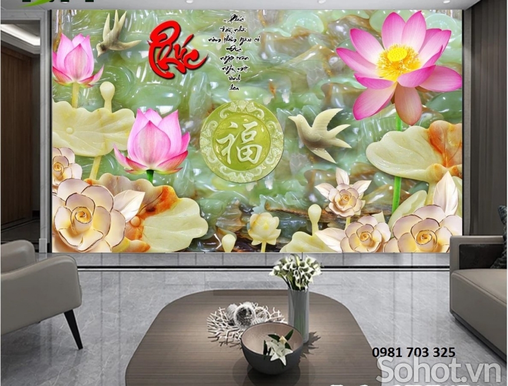 Gạch tranh ốp tường- tranh hoa sen