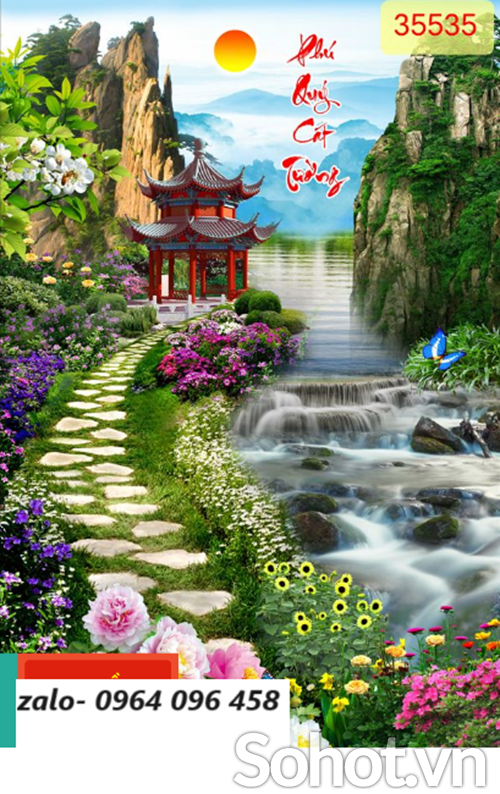 Tranh gạch 3d ốp tường phong cảnh khổ đứng - XCX433