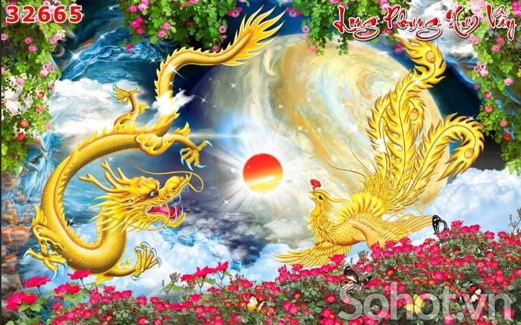 Gạch men trang trí -tranh gạch 3d rồng phượng - 853XC
