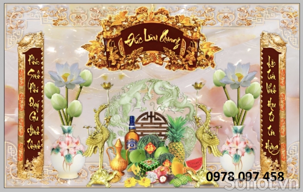 Tranh gạch men 3D - phòng thờ gia tiên