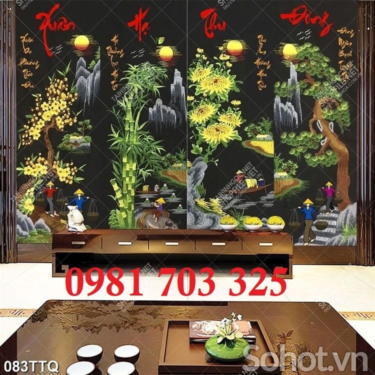 Gạch tranh trang trí tứ quý sang trọng