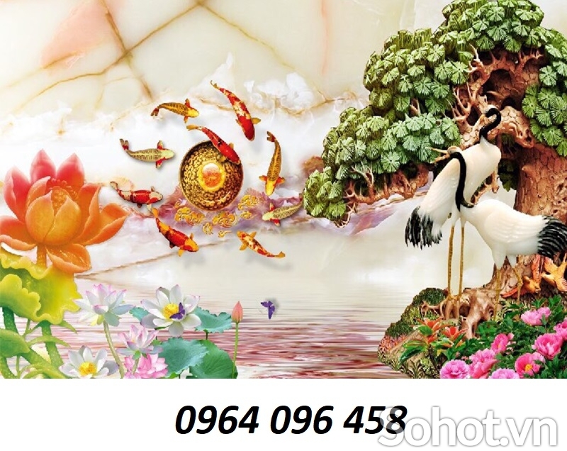 Tranh gạch 3d cửu ngư quần hội - DVV322