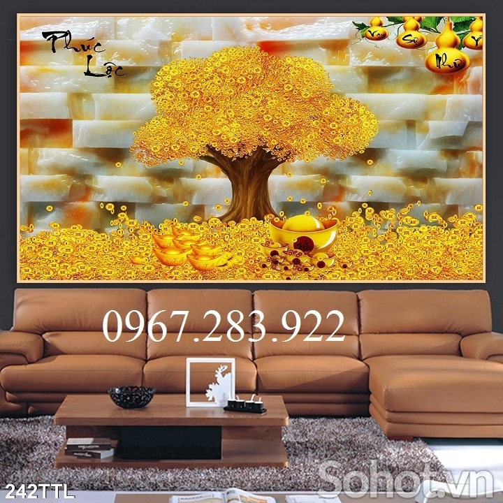Tranh 3D- Tranh gạch cây kim tiền