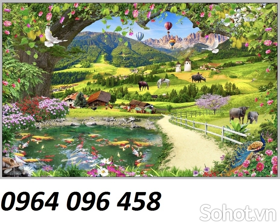 Tranh phong cảnh cá koi tranh gạch 3d GFD2