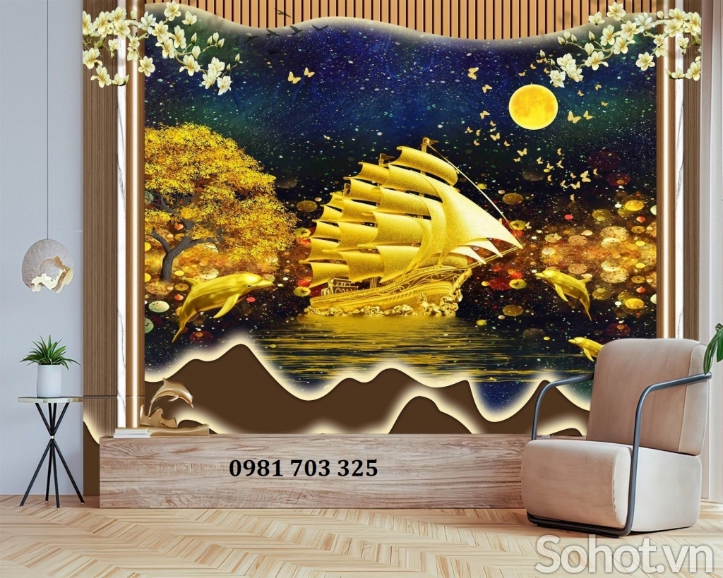 Gạch tranh thuyền vàng 3D