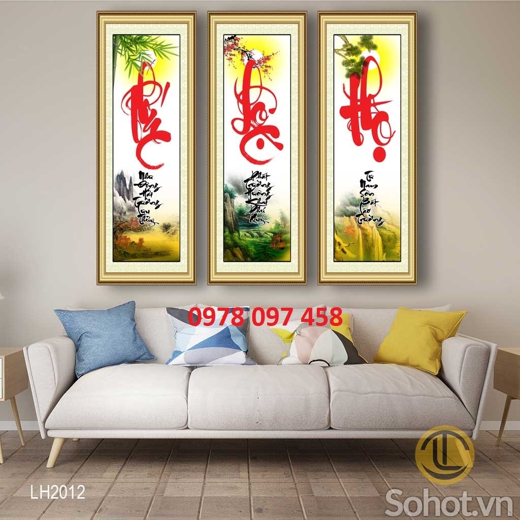 Tranh dán tường phòng khách - tranh thư pháp