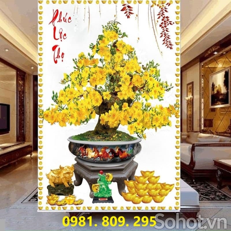 Gạch tranh 3D cây mai , gạch 3d hoa mai