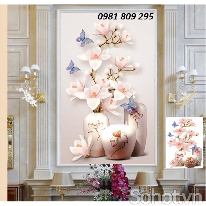 Gạch 3d ốp tường bình hoa