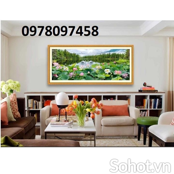 Tranh gạch phòng khách - tranh hoa sen