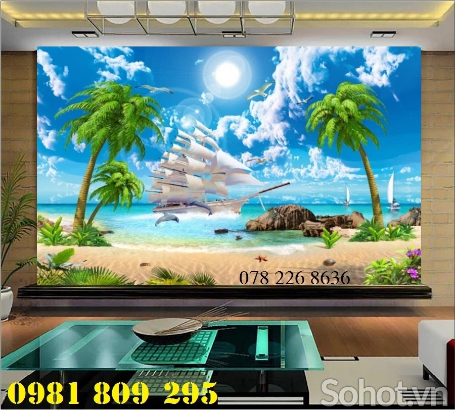 Tranh gạch men thuyền buồm 3d phong thủy HN939