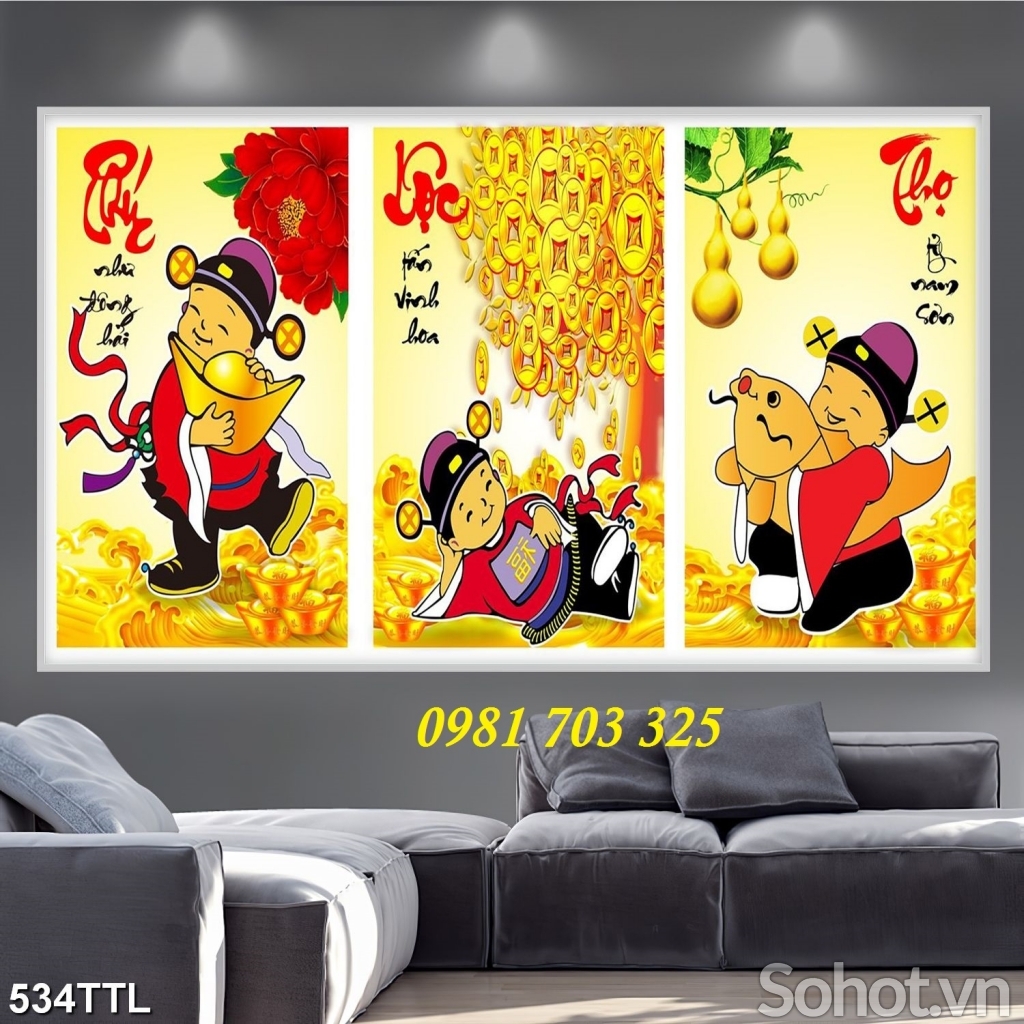 tranh gạch 3D, tranh phúc lộc thọ trang trí tường