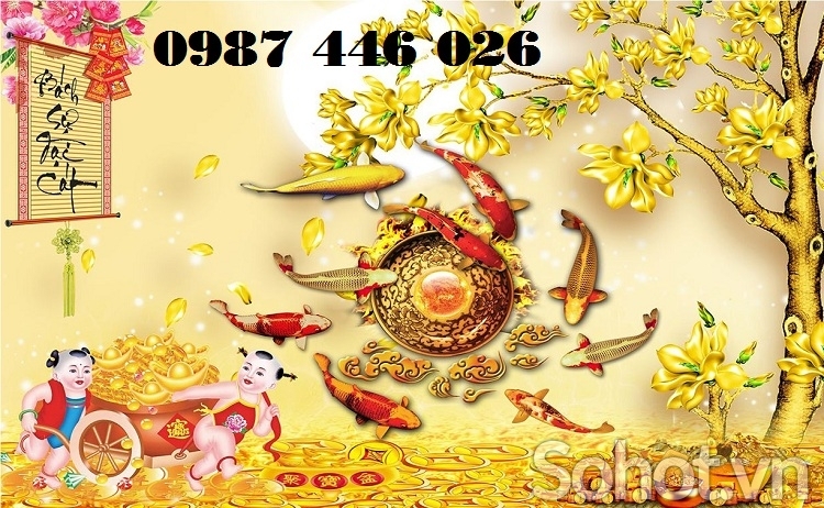 Gạch tranh cá chép vàng 3d HP97273