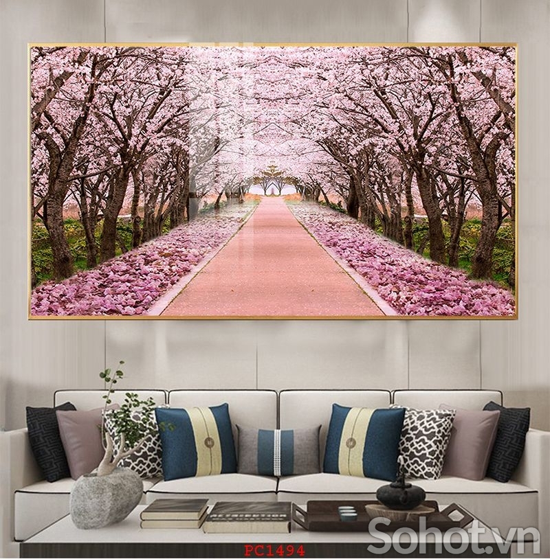 Tranh gạch hoa đào 3D trang trí