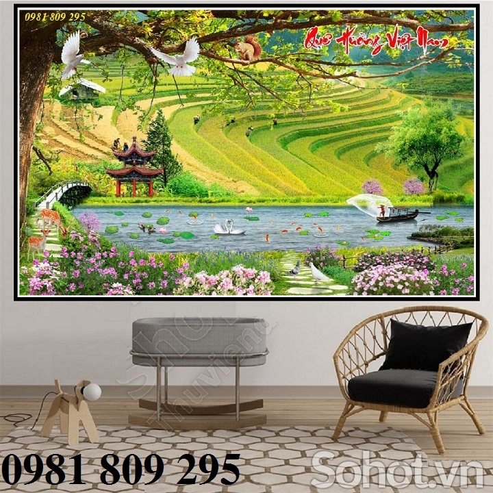 Gạch tranh 3d phong cảnh - tranh đồng quê