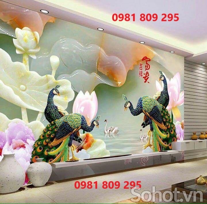 Tranh gạch 3d chim công chữ phúc HN2999