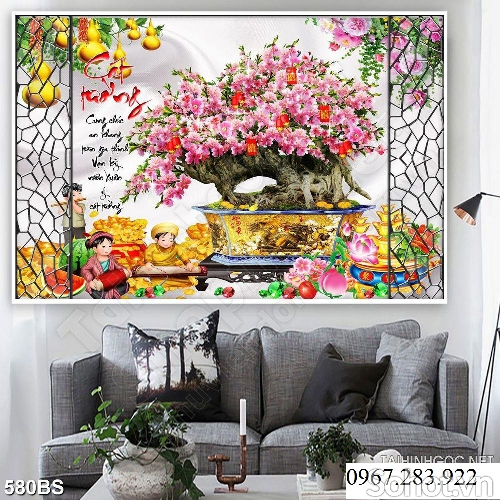 Gạch tranh- Tranh trang trí hoa đào