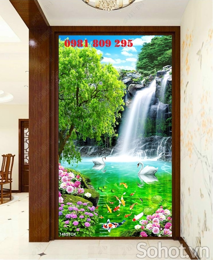 Tranh thác nước , gạch tranh 3d thiên nhiên ốp tường