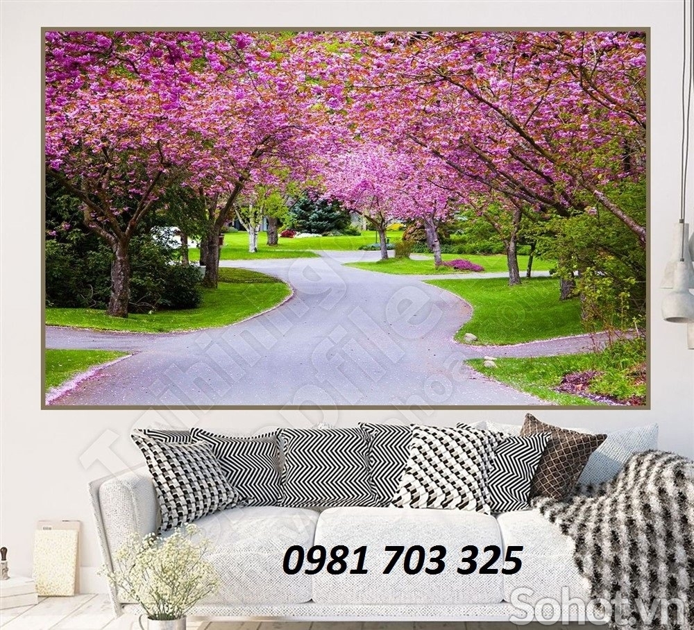 Tranh gạch đẹp 3D hoa đào