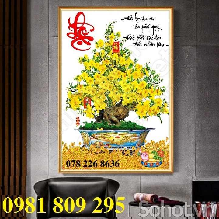 Tranh 3d hoa mai , tranh gạch hoa trang trí