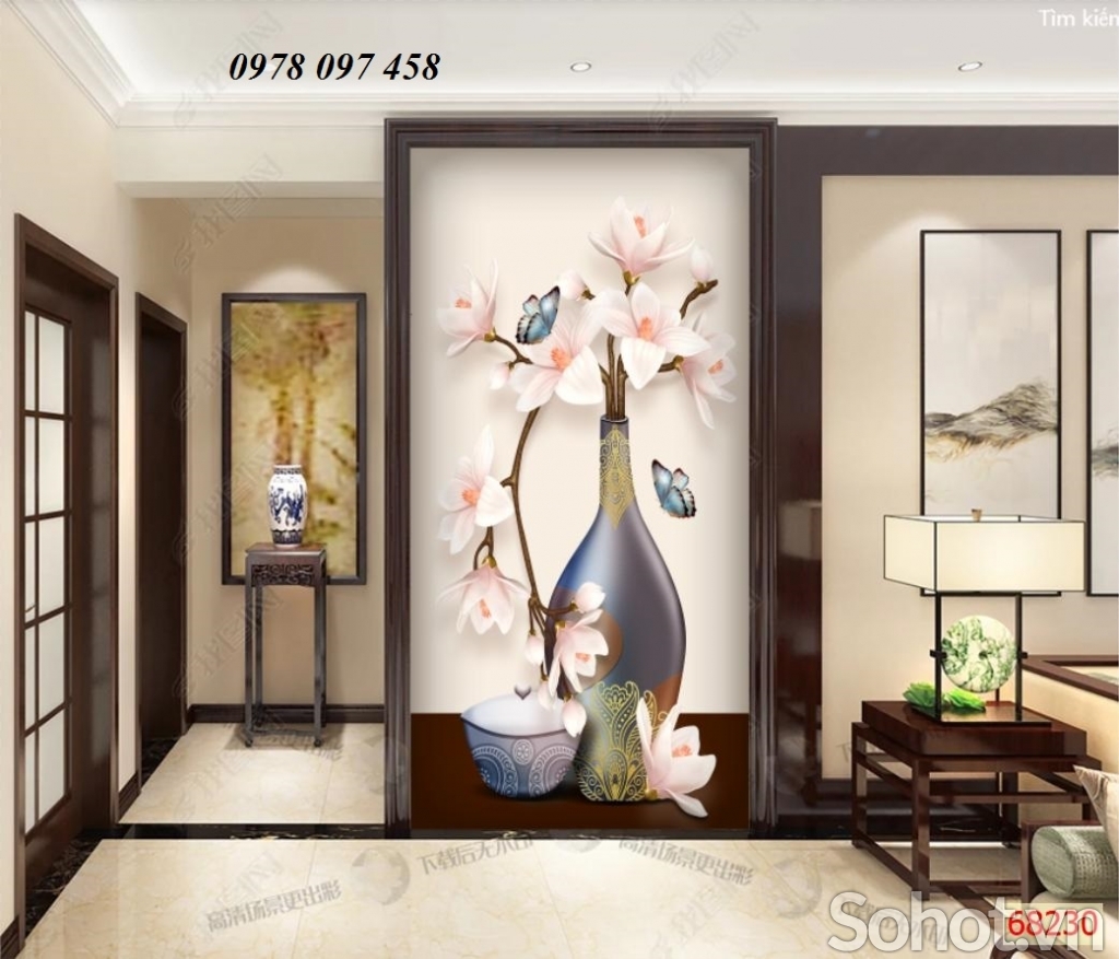Tranh 3D - tranh gạch bình hoa