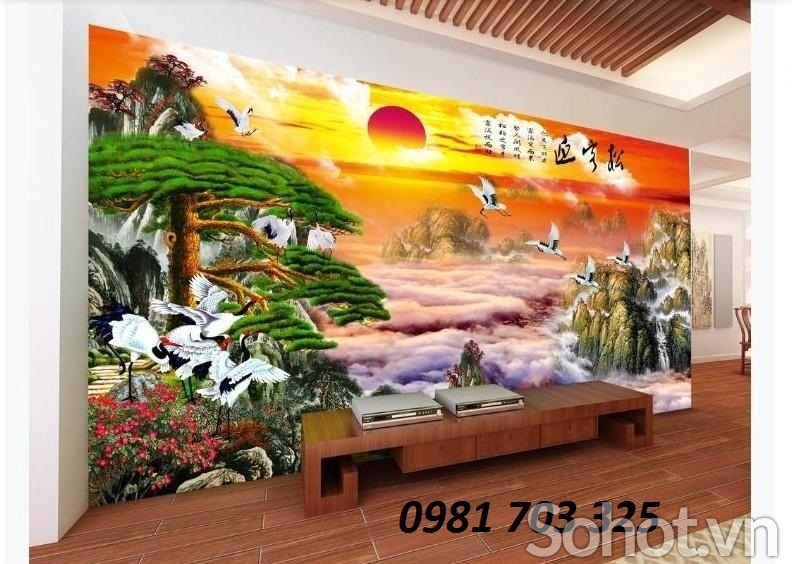 Gạch tranh phong thủy- tranh 3D tùng hạc