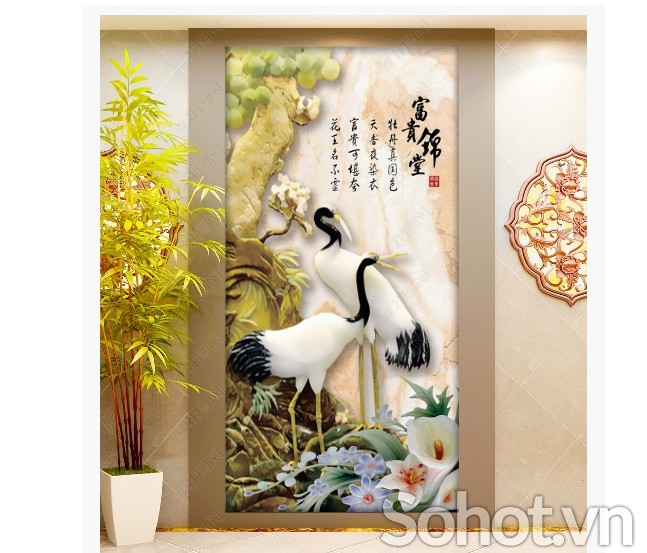 Tranh con hạc, gạch men 3D