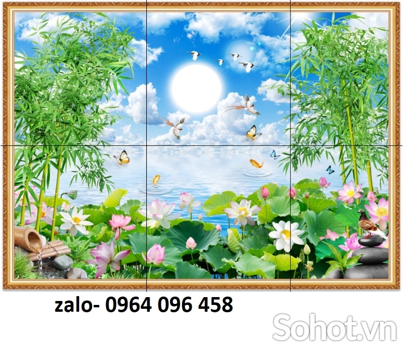 Tranh hoa sen 3d - tranh gạch 3d hoa sen - 94XC